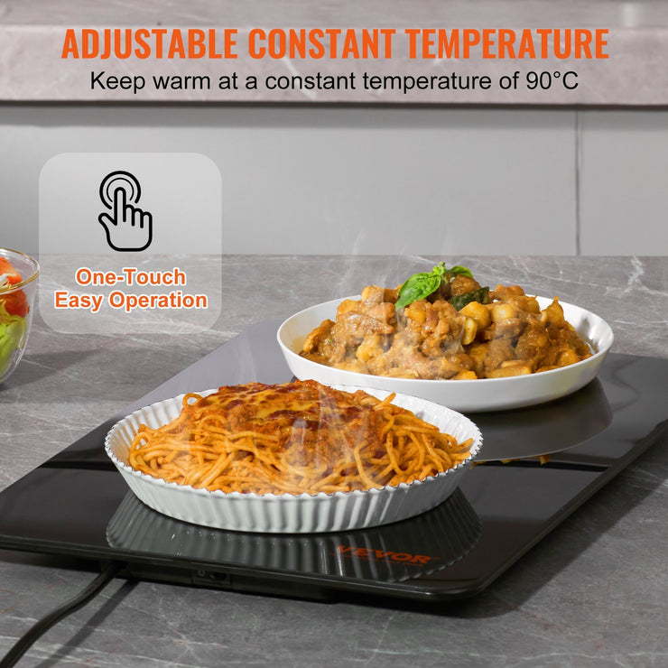 VEVOR Electric Warming Tray, Portable Tempered Glass Heating Tray, Perfect For Dinner, Catering, House, Parties, Events, Entertaining And Holiday, Black